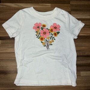 White Tee with Pink & Yellow Floral Heart Print